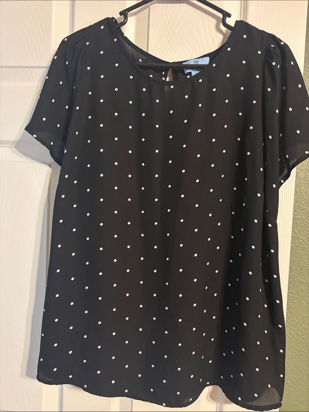 CeCe Black Polka Dot Short Sleeve Blouse